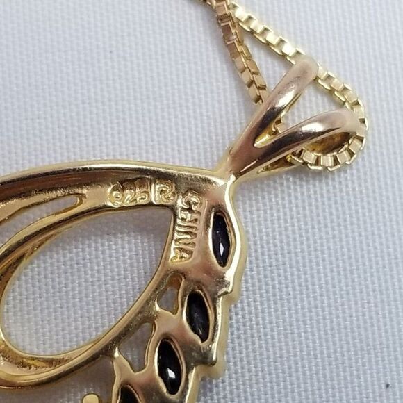 Vintage Sterling Silver Drop Shape Pendant with Chain, Gold Plated, Estate - Picture 5 of 10